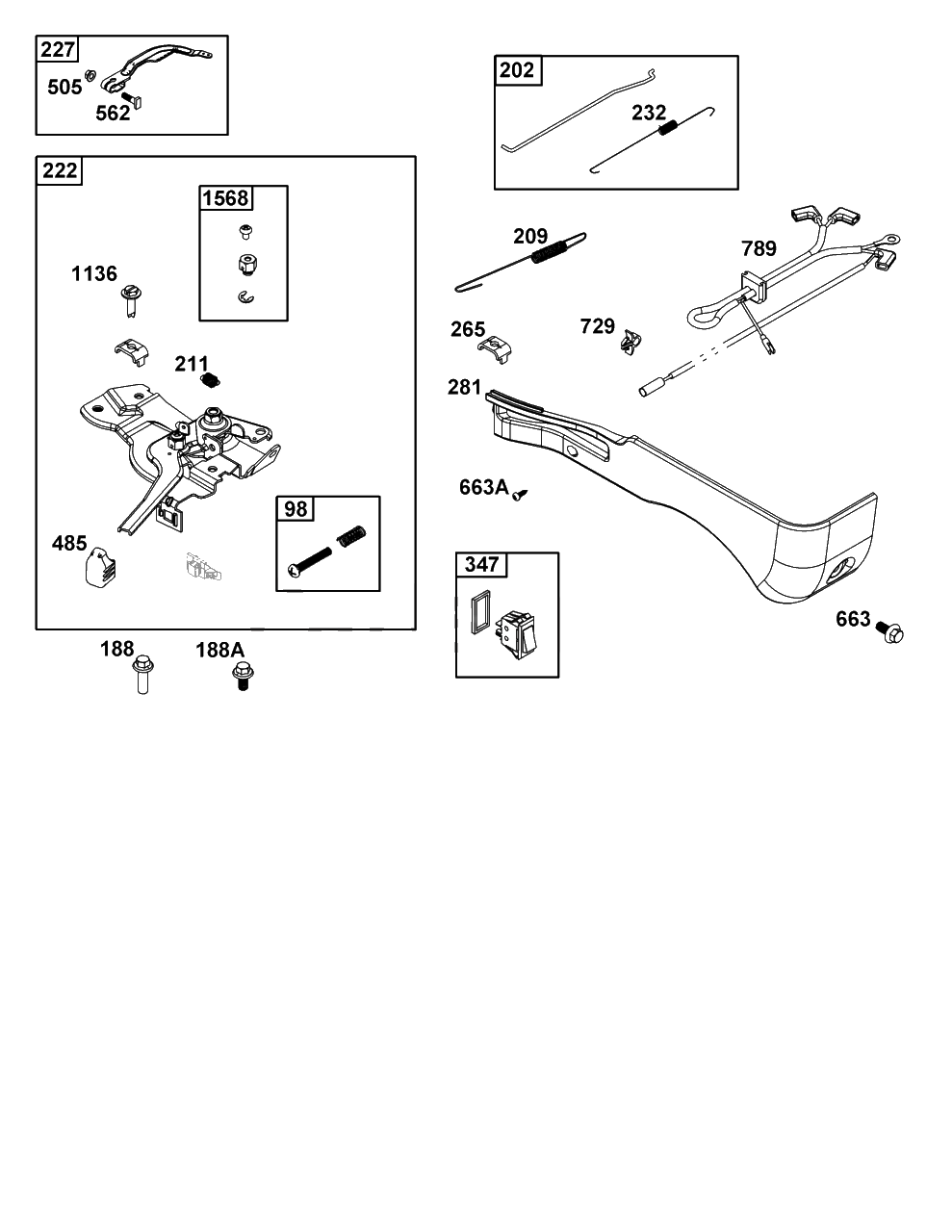 Controls Group Diagram and Parts List for 83132-2215-F1  Briggs and Stratton Engine